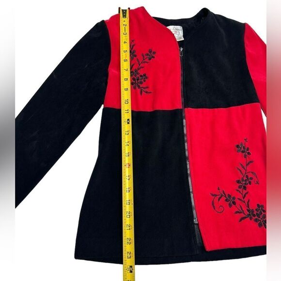 Vintage Betsy Lauren Petites Red and Black Zip Up Cardigan Sweater Light Jacket - Picture 4 of 7